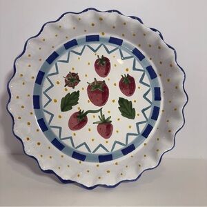 Mesa Intl Fruit Strawberry Pie Baking Dish/Plate 10" Hand Painted Pottery Signed
